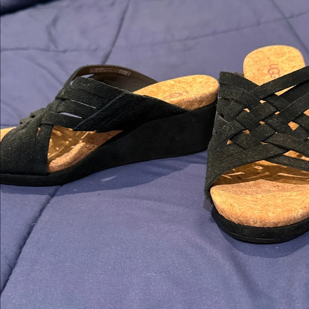 UGG Black Crisscross Cork Wedge Sandals NWOT size 7